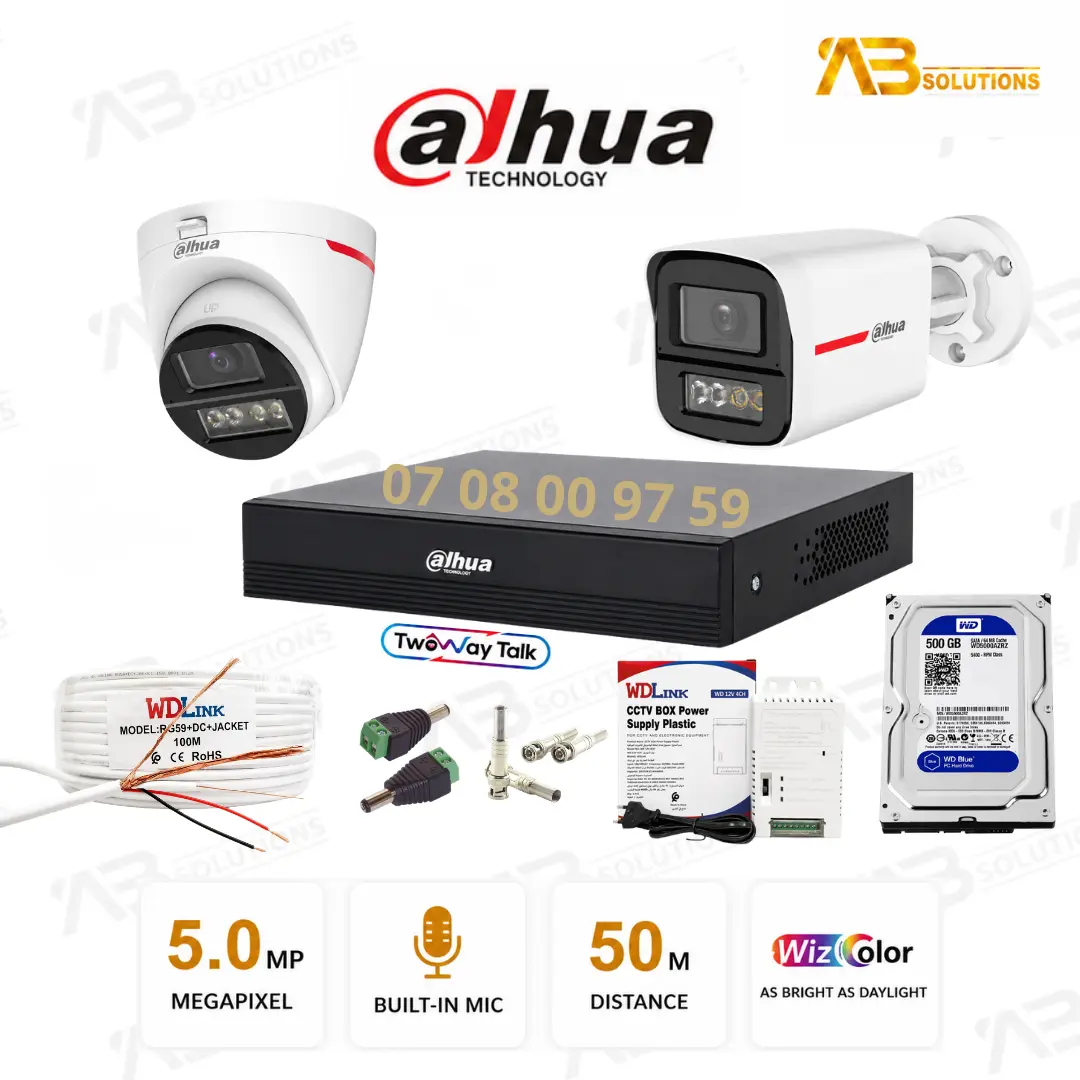 Dahua Pack Caméras 5MP WizColor 50M Audio | باقة داهوا 5ميغابكسل رؤية ليلية ملونة 50 متراً وصوت – Image 3