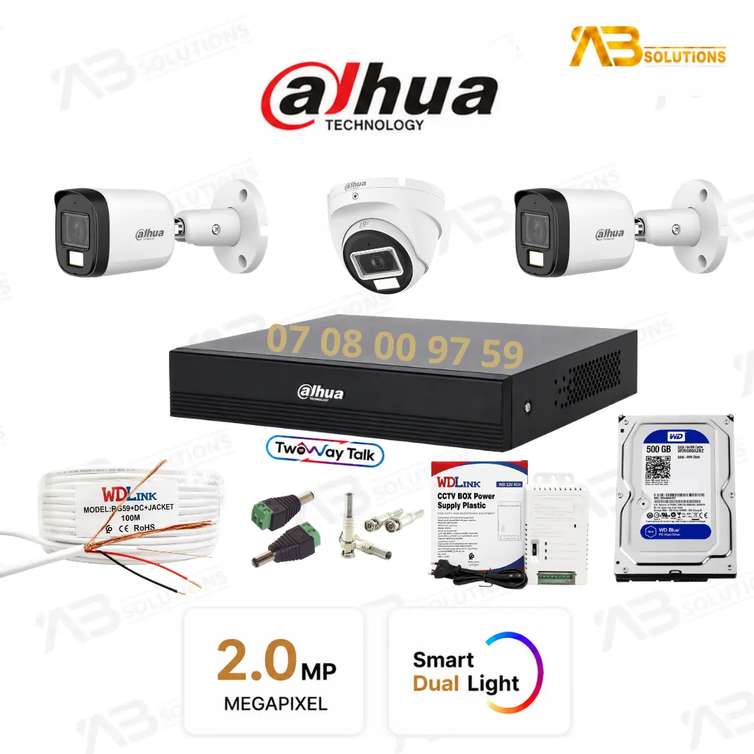 Dahua Pack Caméras 2MP 30M Flash | باقة داهوا 2ميغابكسل 30 متراً بفلاش – Image 3