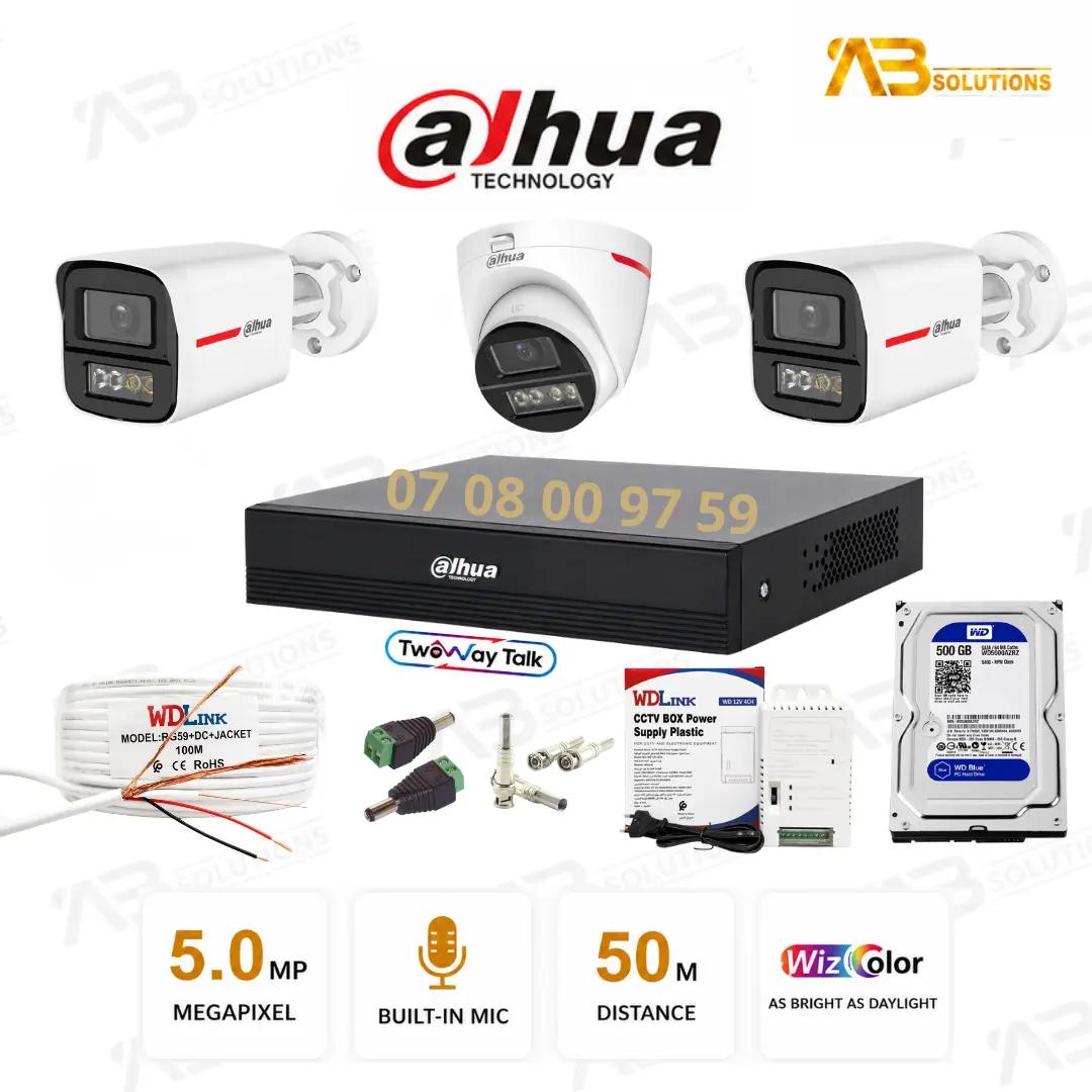 Dahua Pack Caméras 5MP WizColor 50M Audio | باقة داهوا 5ميغابكسل رؤية ليلية ملونة 50 متراً وصوت – Image 2