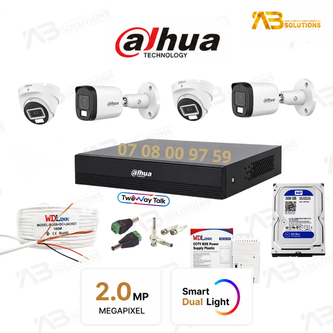 Dahua Pack Caméras 2MP 30M Flash | باقة داهوا 2ميغابكسل 30 متراً بفلاش
