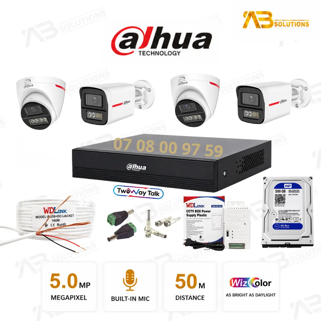 Dahua Pack Caméras 5MP WizColor 50M Audio | باقة داهوا 5ميغابكسل رؤية ليلية ملونة 50 متراً وصوت