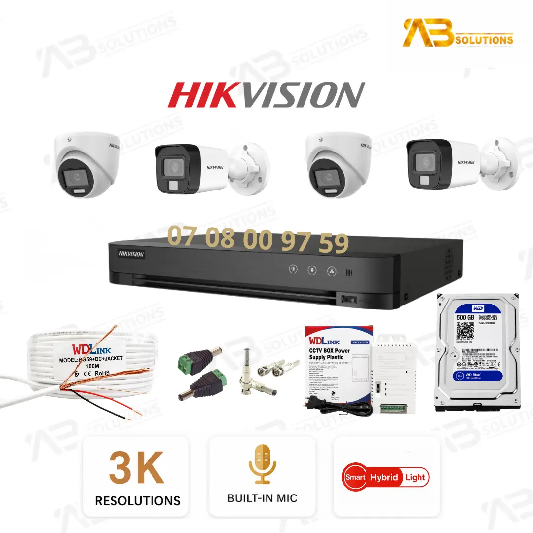 Hikvision Pack Caméras 5MP 3K Flash + Audio | 3K باقة هيكفيجن 5 ميغابكسل بفلاش وصوت