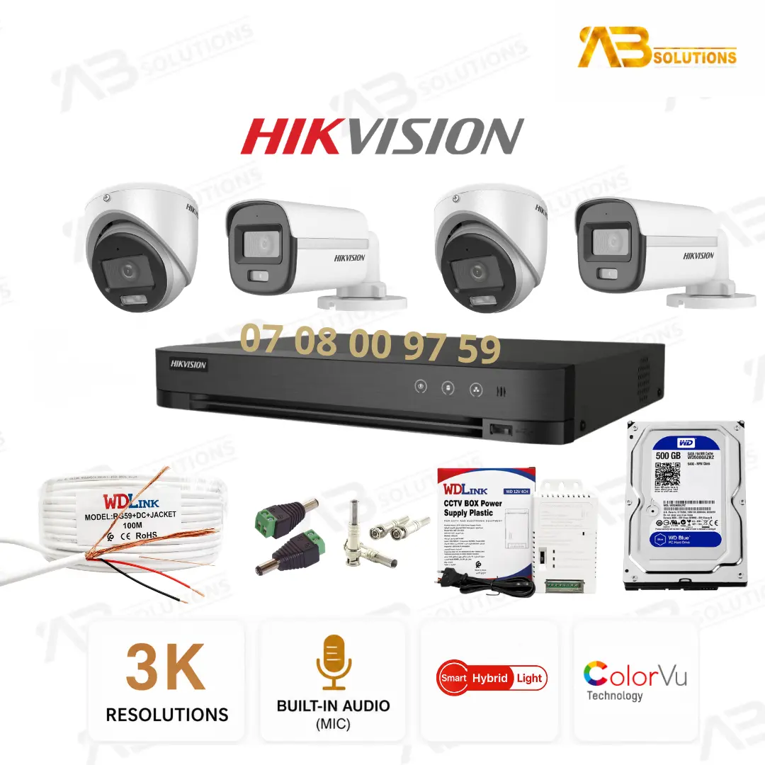 Hikvision Pack Caméras 5MP 3K Flash + Audio | 3K باقة هيكفيجن 5 ميغابكسل رؤية ملونة بفلاش وصوت